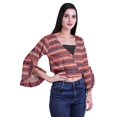 thumbnail image 3 of Moomaya Haut Court Imprimé pour Femmes Style Portefeuille Haut à Volants Manches Longues Blouse Décontractée d'Été, 3 of 5