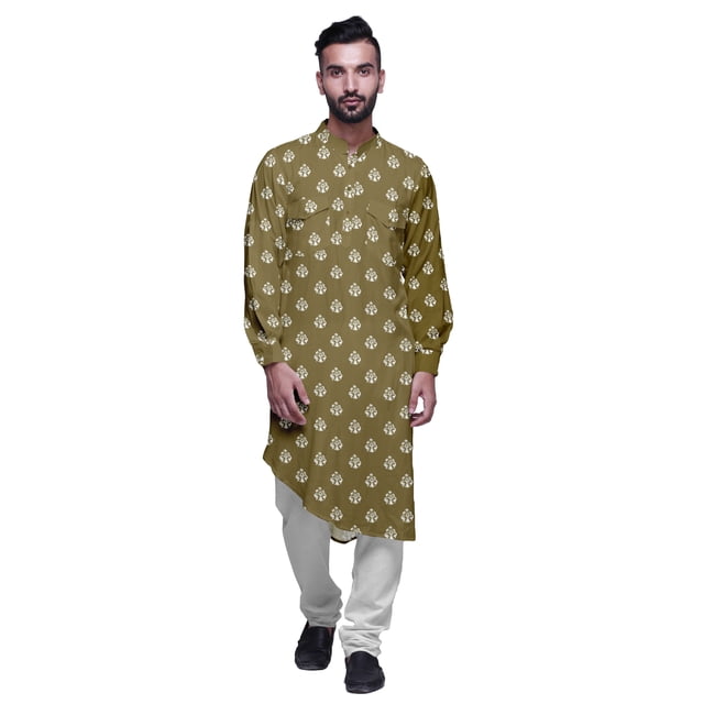 Atasi Kurta Traditionnel en Rayonne Imprimée à Col Mandarin pour Hommes Chemise Décontractée