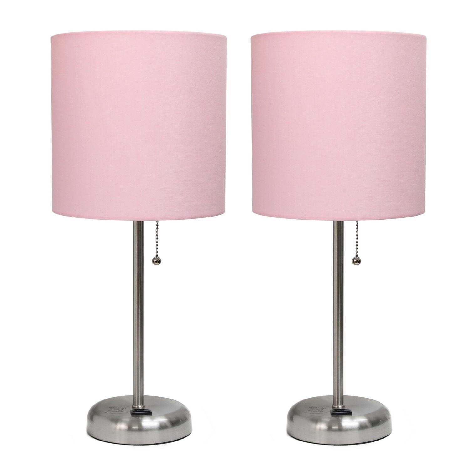 LimeLights Lampe bâton en acier brossé avec prise de charge et abat-jour en tissu, paquet de 2