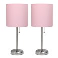 thumbnail image 1 of LimeLights Brushed Steel Stick Lamp with Charging Outlet and Fabric Shade 2 Pack Set, 1 of 9