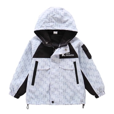 GPOECD Boys Jacket Spring Autumn Casual Outdoor Windbreaker Fall Coats for Kids Age 6-15 Lightweight Hooded White,6-7 Years