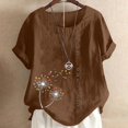 thumbnail image 2 of CHOK Mchoice Chemises pour Femmes 2024 à Manches Courtes Décontractées Hauts Grande Taille Col Rond Imprimé Ample Blouse en Coton et Lin à Boutons, 2 of 5