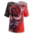 thumbnail image 3 of Birdeem T-Shirt Décontracté Col Asymétrique pour Femmes Imprimé Rose Épaules Dénudées, 3 of 5