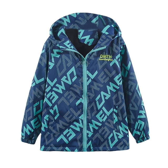 2025 3-14Y Boys Spring Windproof Jackets Fleece Lined Baby Jackets Hooded Windbreakers Green