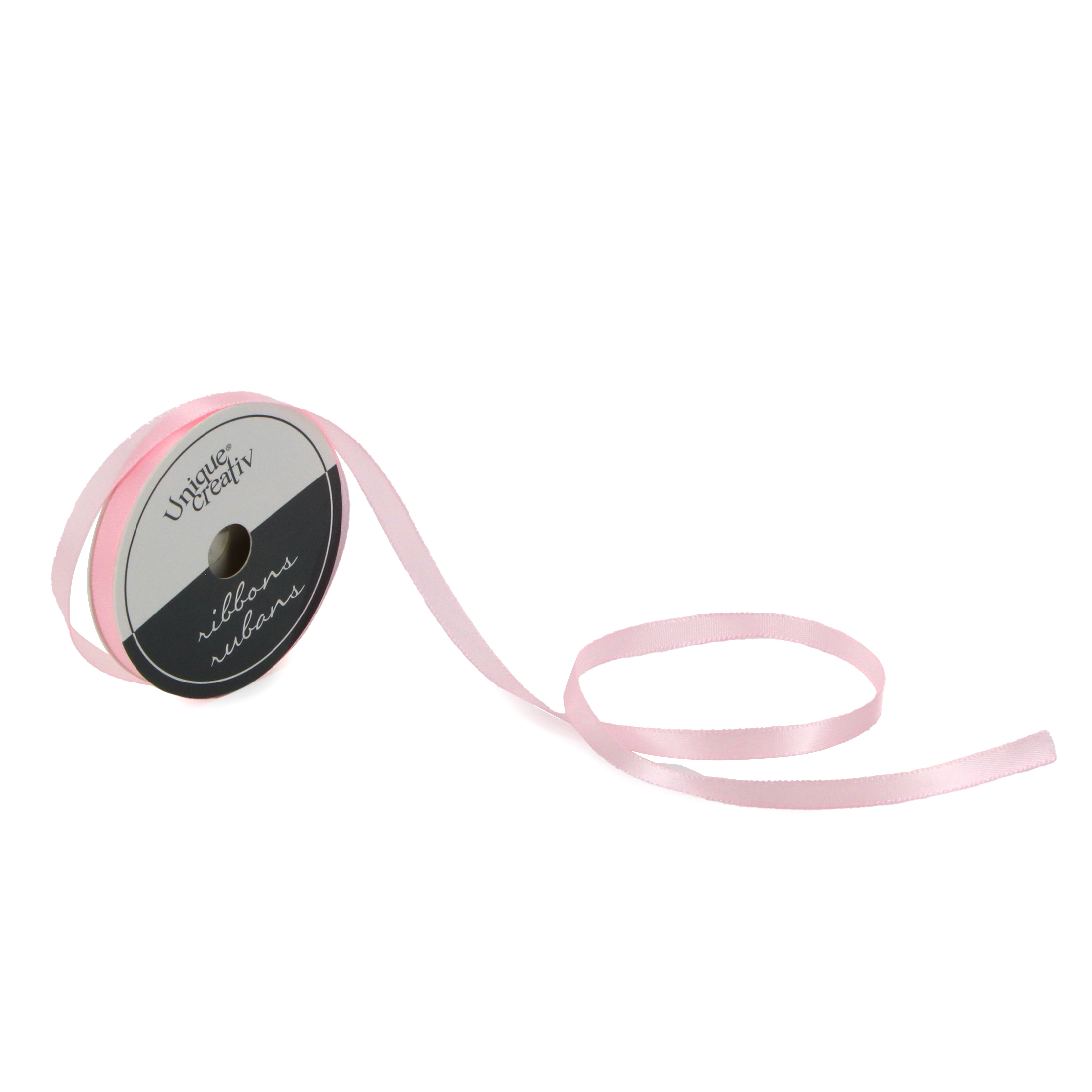 UNIQUE CREATIV, ruban, satin simple face, rose, 6 mm × 9.1 m (0.23" × 30 pi)