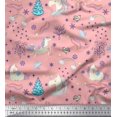 thumbnail image 1 of Soimoi Pink Modal Satin Fabric Unicorn & Rainbow Nature Print Sewing Fabric Yard 42 Inch Wide, 1 of 5