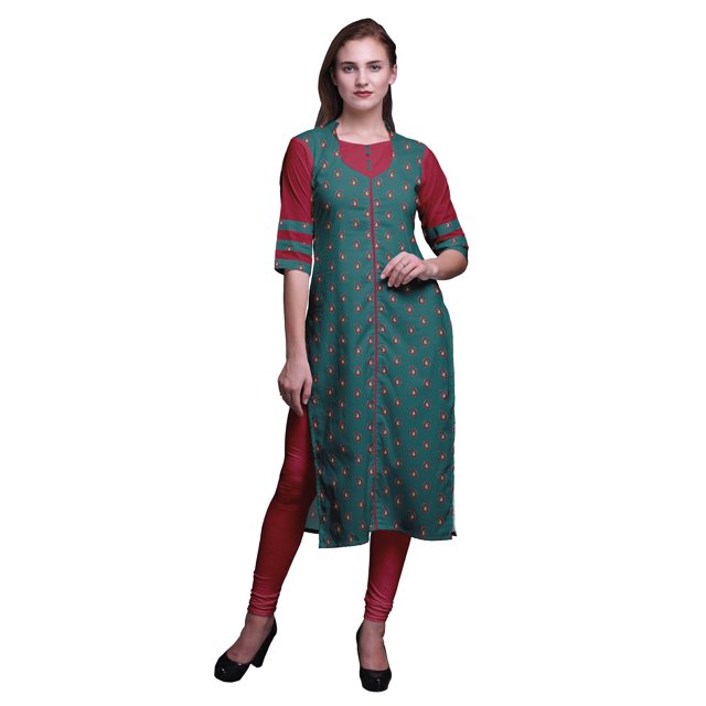 Bimba Kurti Droite en Rayonne Slub à Manches 3/4 Tunique Imprimée Haut Vêtements d'Été