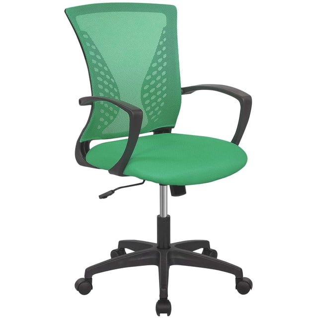 BestOffice Ergonomic Mesh Office Chair in green, featuring a breathable mesh back, adjustable mid-back design, lumbar support, armrests, and 360° swivel rolling wheels. Ideal for office furniture setups or home computer use, it supports up to 250 lbs and offers smooth movement on various floor types.
