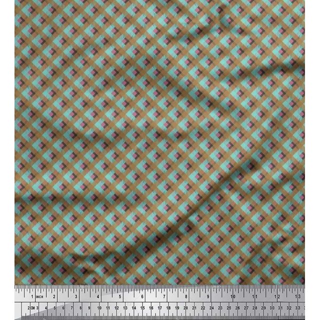 Soimoi Georgette Viscose Fabric Diagonal Check Printed Craft Fabric by The Yard 42 Inch Wide