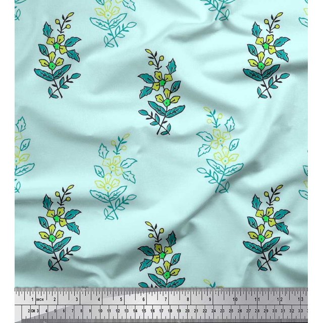Soimoi Modal Satin Fabric Leaves & Floral Block Decor Fabric Printed Yard 42 Inch Wide