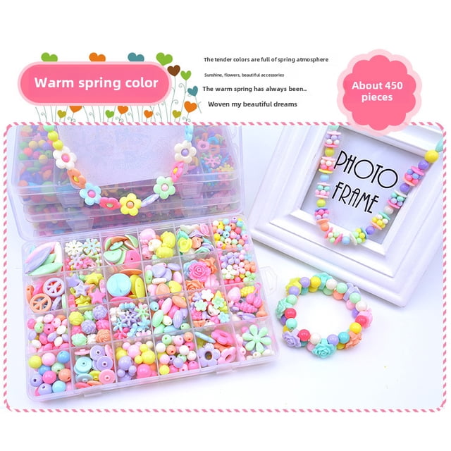 Kids DIY Jewelry Making Kit for Ages 4-6: 24 Compartments with "Warm Spring Colors" Beads, 9-Piece Tool Set – Educational Plastic Toy to Boost Intelligence, Hand-Eye Coordination & Creativity in