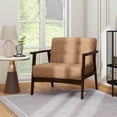 thumbnail image 4 of Costway 2PCS Accent Chair Button Tufted Mid-century Modern Lounge Chair with Armrest Brown, 4 of 9
