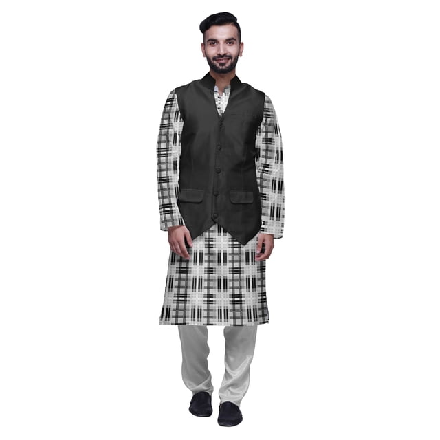 Atasi Ensemble Kurta Pyjama Imprimé Veste Col Mandarin Chemise Ethnique Traditionnelle