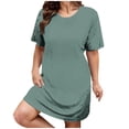 thumbnail image 2 of UPPADA Robe T-Shirt Décontractée d'Été pour Femme Grande Taille Sans Manches Évasée avec Poches Col Ras du Cou Plissée Robe Débardeur Coupe Ample Boho Plage Robes d'Été Vert, TTG, 2 of 5