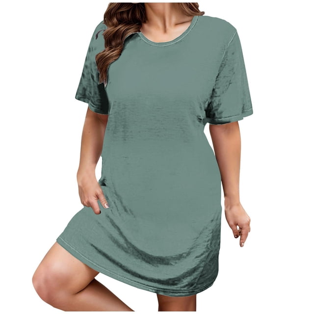 Ixbnca Robe pour Femme Grande Taille Col Rond Manches Courtes Robes T-Shirt Décontractées Amples Été Robe Courte