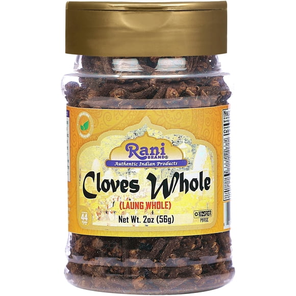 Rani Clous de Girofle Entiers (Laung) 2oz (56g) Idéal pour la Nourriture, le Thé, les Boules à Pomander et le Pot-Pourri, Sélectionnés à la Main, Épice, Pot en PET - Tout Naturel / non-OGM / Végétalien / Compatible avec le Sans Gluten / Casher / Origine Indienne