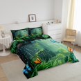 thumbnail image 3 of Erosebridal Ensembles de Literie Papillon Bleu Orange Grand Lit avec Couette, Insert de Couette Feuilles de Jungle Vertes, Réversible 3 Pcs, 3 of 8