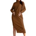 thumbnail image 1 of Yuyuzo Womens Ribbed 2 Piece Sets Turtleneck Long Sleeve Tops with Midi Skirts Slim Fitted Solid Color Suits, 1 of 7