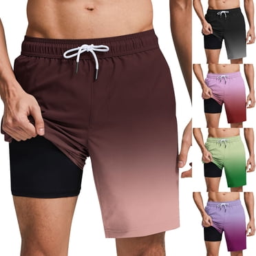 Xcmzpl Mens Swim Trunks with Liner 2 in 1 Quick Dry Bathing Suit Gradient Beach Shorts Elastic Waist Drawstirng Swimsuits with Pockets