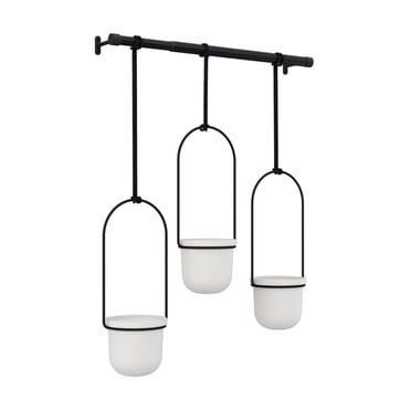 TRIFLORA - Ensemble de 3 pots de fleurs à suspendre en mélamine blanc et noir