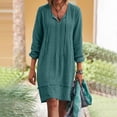 thumbnail image 2 of DPTALR Robe Femme en Coton et Lin à Col en V Ample à Manches Trois Quarts Unie Longueur Genou, 2 of 8
