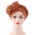 thumbnail image 1 of Fashion Women Beading Braid Hat Muslim Ruffle Cancer Wrap Cap Sleep Caps Satin Lined Hair Bonnets, 1 of 2