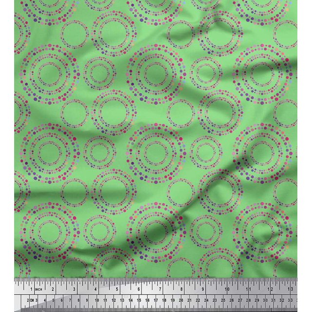 Soimoi Green Heavy Satin Fabric Dots & Circle Geometric Printed Craft Fabric by the Yard 54 Inch Wide