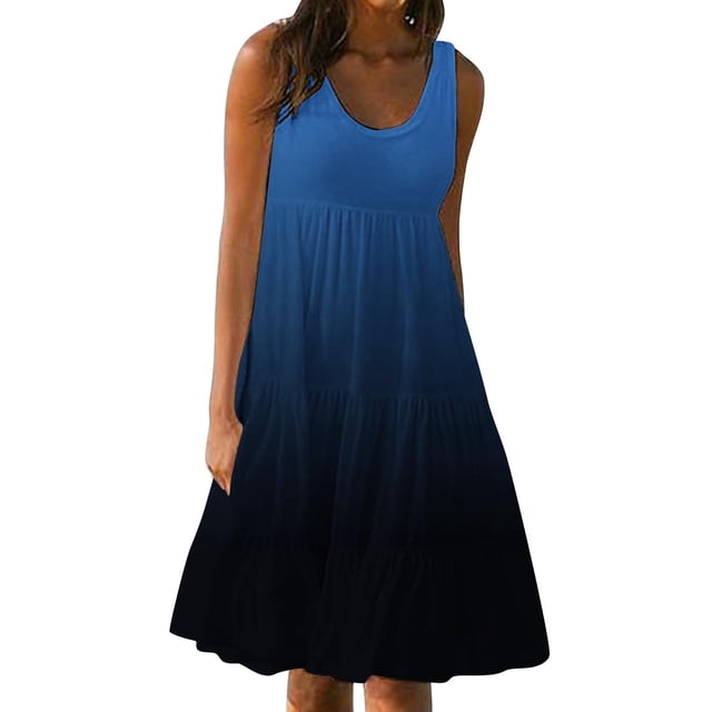 Yuyuzo Robes d'Été pour Femmes Robe Décontractée d'Été pour Femmes Sans Manches à Col Rond Tunique Ample Robe Débardeur Robe Bohème de Plage pour les Vacances