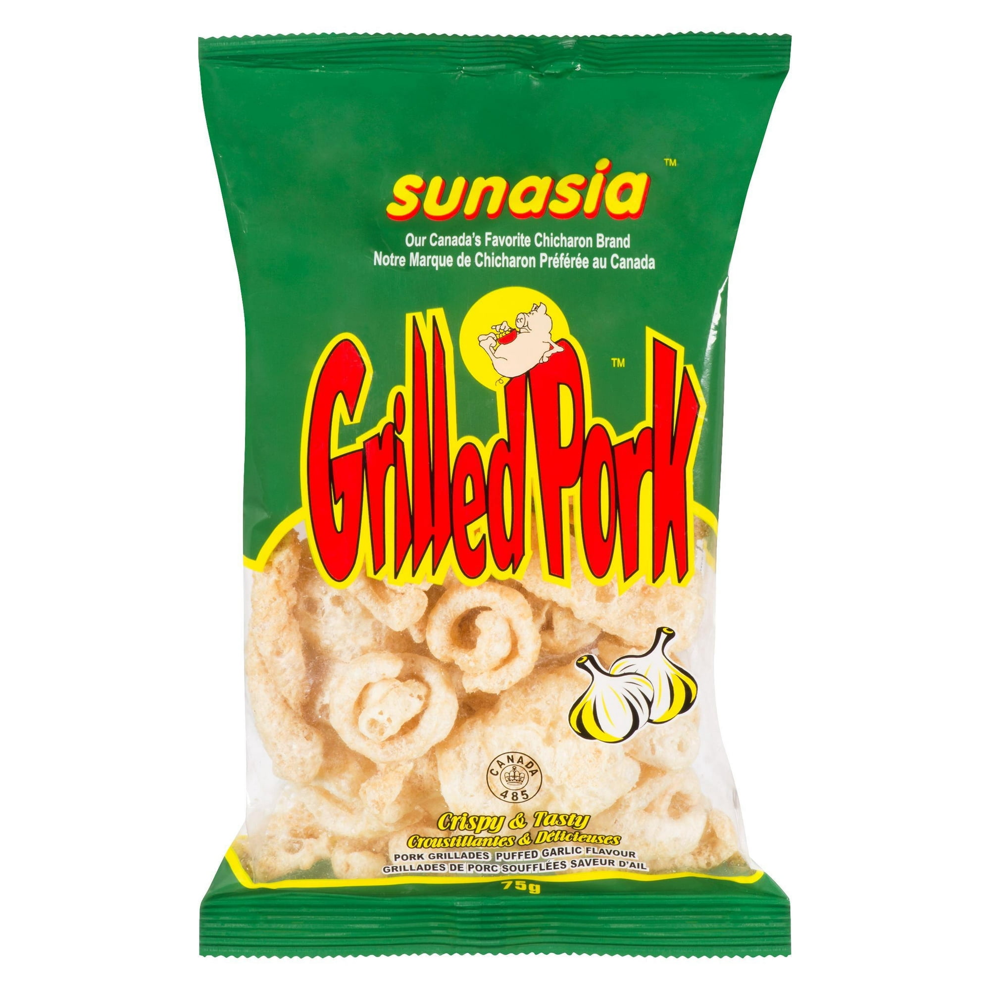 Sunasia Croustilles de Porc Grillées Saveur Ail, 75 G Sac