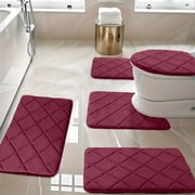 Wuztai 5-Piece Foam Bath Mat Set, Ultra Soft Non-Slip Bathroom Rugs, Machine Washable Water Absorbent Toilet Mats for Shower Floor Tub Side