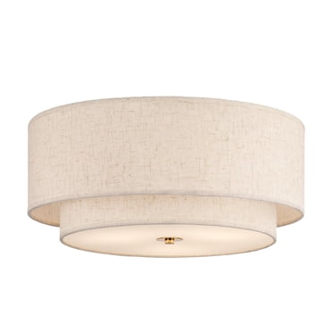 ShellHome16 Plafonnier Semi-Encastré à 3 Lumières à Double Tambour Doré, Design Classique avec Abat-Jour en Tissu Lin pour Salon, Chambre, Cuisine, Salle à Manger, Couloir et Entrée
