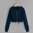 thumbnail image 2 of ORUYROP Sweat à Capuche Court à Manches Longues Zippé Rayé pour Femmes, Veste Décontractée à Cordon de Serrage, 2 of 5