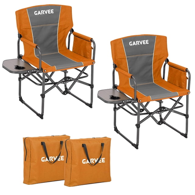 GloryStar Folding Camping Chair for Adults, Heavy Duty and Portable Director Chair for RV, Beach, Garden, Deck, or Yard, Features a Sturdy Side Table, Accessible Side Pocket, and Beverage Holder