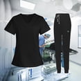 thumbnail image 3 of facefd Female Scrub Set Nurse v neckline Machine Washable Short Sleeves Suit S Black, 3 of 8