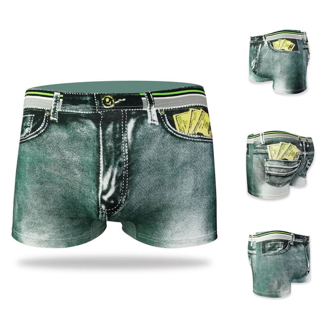 TIHLMK Mode Boxeurs en Denim Imprimé pour Hommes avec Poches
