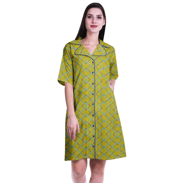 Moomaya Chemises Grande Taille pour Femmes Chemises Imprimées à Boutons Robe d'Été-S-TTG