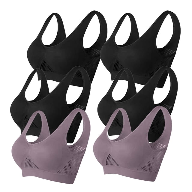 Timegard 6pc Sports Bras for Women Plus Size High Support Wireless Breathable Mesh Workout Running Bras
