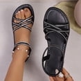 thumbnail image 2 of FRSASU Women's Rhinestone Flat Sandals Glitter Open Toe Sparkly Summers Dressy Beach Slides Shoses Black, 2 of 9