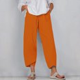 thumbnail image 1 of RXIRUCGD Women's Summer Comfortable Loose Wide Legged Fashion Solid Color Capris, Orange, Size: L, 1 of 5