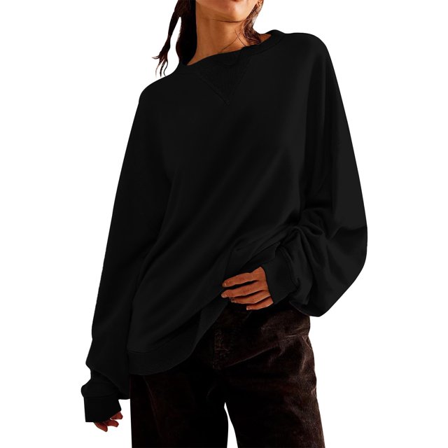 RXIRUCGD Haut à Manches Longues pour Femme, Ample, Décontracté, à Blocs de Couleur, Col Rond, Noir, Taille : L