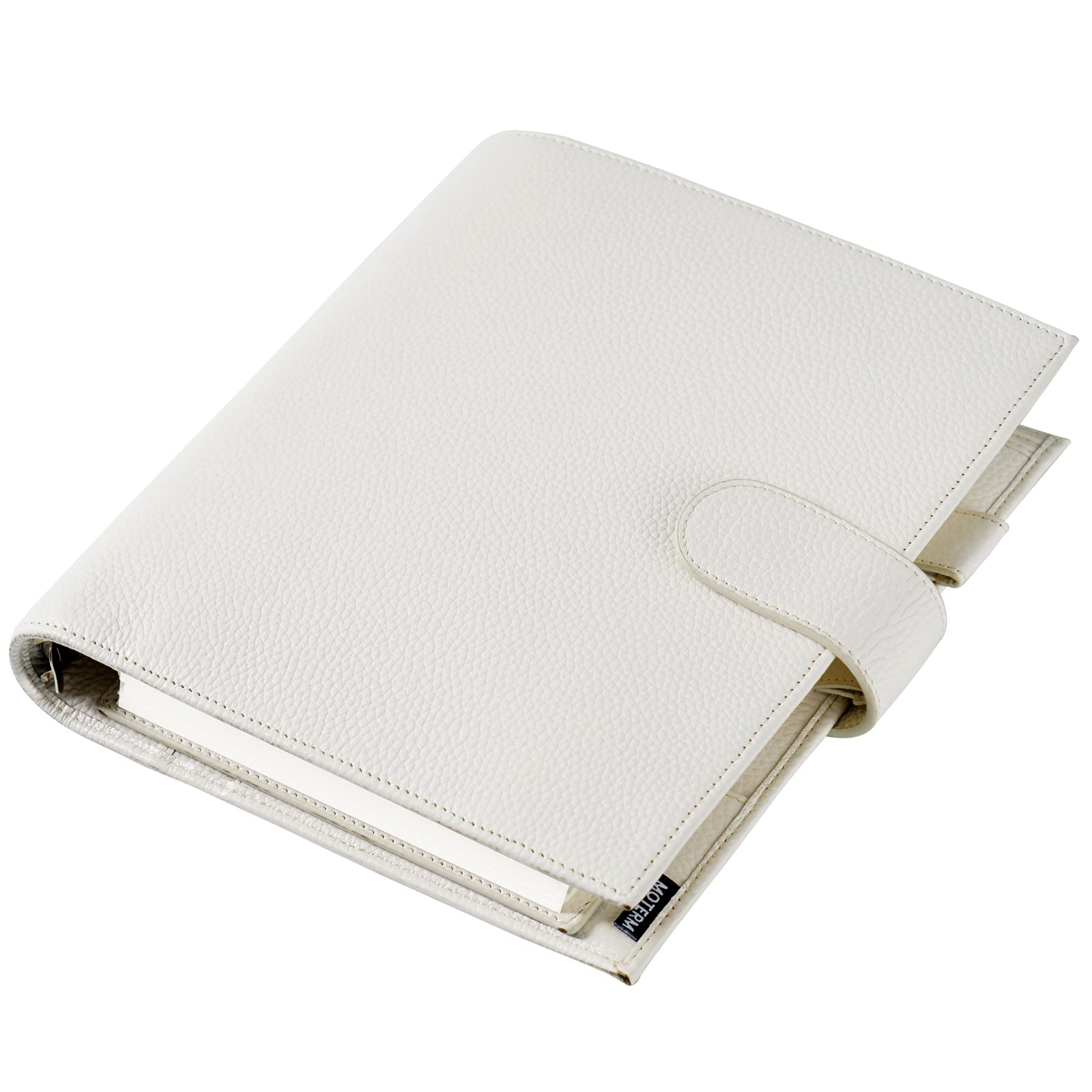 Moterm A5 Luxe Rings Planner - Genuine Leather Binder Organizer (30mm Ring, Pebbled-Cream)