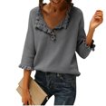 thumbnail image 1 of Ltctricy Plus Size Sweaters for Women 3/4 Sleeve Half Button Mock Neck Ruffle Trim Knit Pullover Jumper Tops Loose Casual Sweaters(Gray,Large), 1 of 6