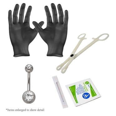 5-piece Belly Navel Piercing Kit - 14ga Belly Piercing Jewelry, Gloves, Clamp