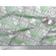 thumbnail image 2 of Soimoi Green Silk Fabric London Theme Architectural Print Sewing Fabric Yard 42 Inch Wide, 2 of 3