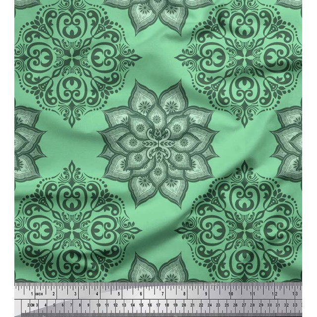 Soimoi Cotton Poplin Fabric Floral Mandala Printed Fabric 1 Yard 56 Inch Wide