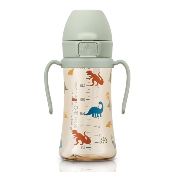 GROSMIMI Tasse à Bec Anti-Déversement, PPSU, Sans BPA, 10 oz, Paille Étape 2 pour Tout-Petits (Dinosaure)