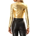 thumbnail image 3 of INSPIRE CHIC Hauts Courts Métalliques à Manches Longues Zippés pour Femmes Or TP, 3 of 5