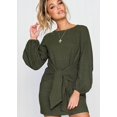 thumbnail image 4 of Robe Courte Élégante pour Femmes à Manches Longues Lanterne, Col Ras du Cou, Taille à Nouer, Robe de Cocktail en Tricot, 4 of 7