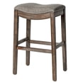 thumbnail image 1 of Maven Lane Adrien Saddle Kitchen Bar Stool in Walnut Finish w/ Grey Fabric Upholstery, 1 of 6