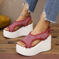 thumbnail image 4 of Platform Sandals Women Wedge Mesh Hollow out Adjustable Slingbackback Strap Peep Toe Wedge Sandals Red, 4 of 8